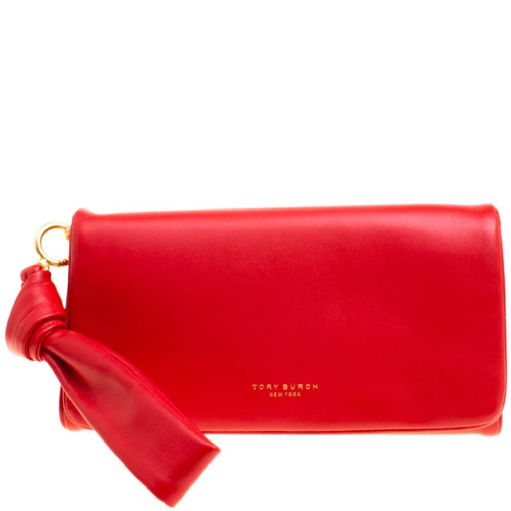 Tory Burch Red Clutch with Gold Accents